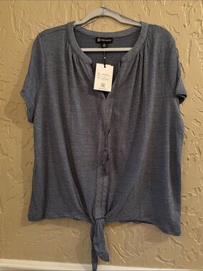 Cable and Gauge Vintage Indigo Tie Front Blouse